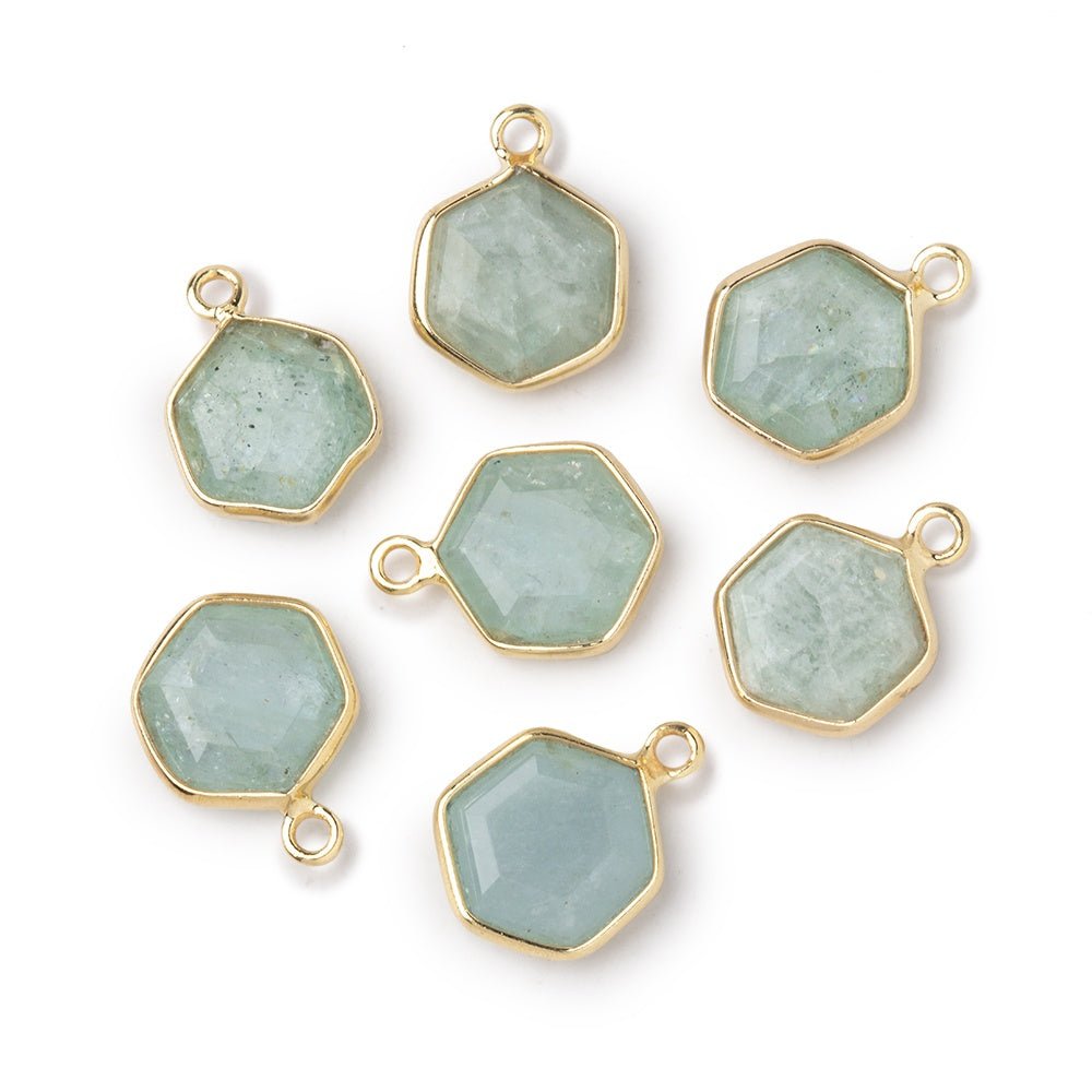 9mm Vermeil Bezel Aquamarine Bevel Faceted Hexagon Pendant 1 piece