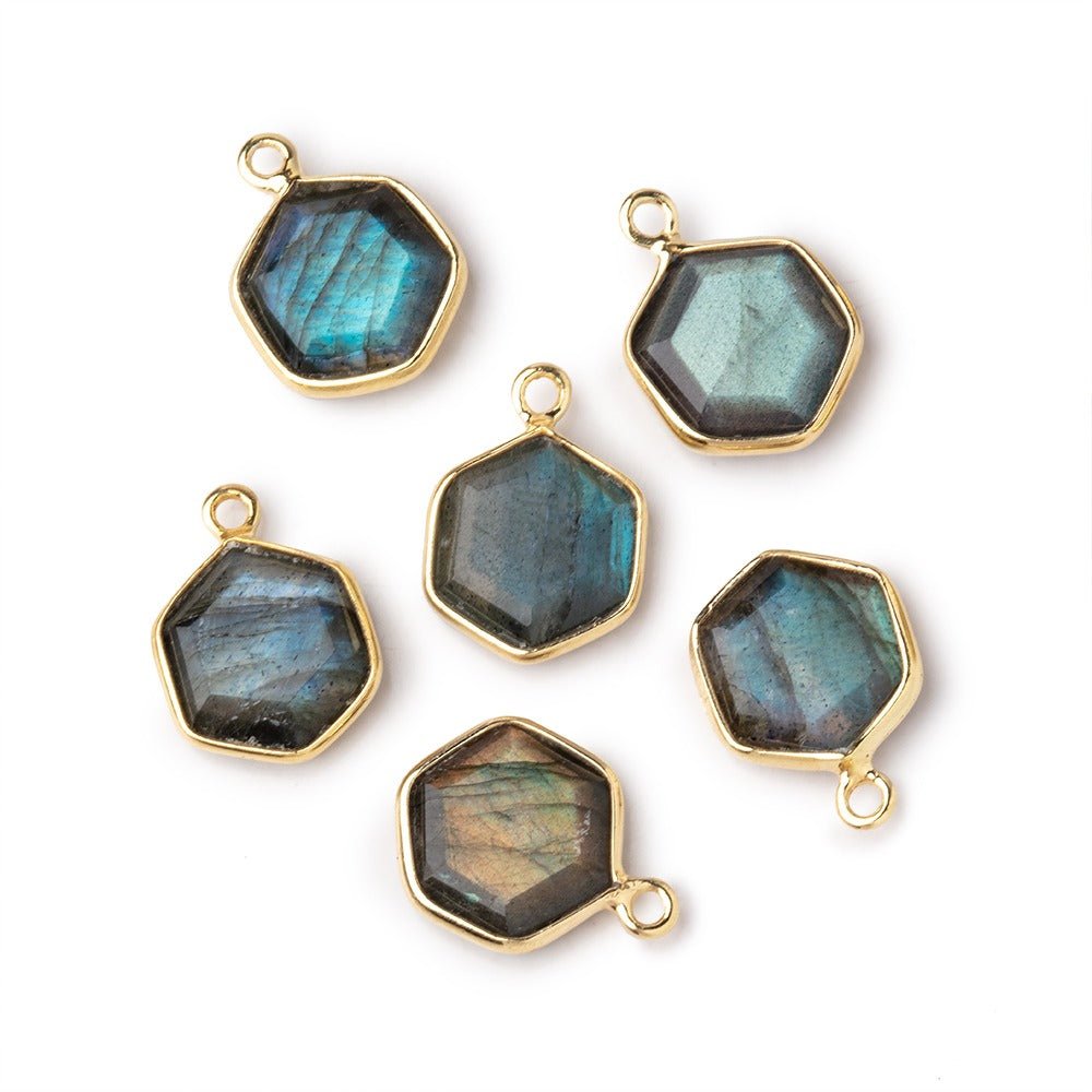 9mm Vermeil Bezel Labradorite Bevel Faceted Hexagon Pendant 1 piece