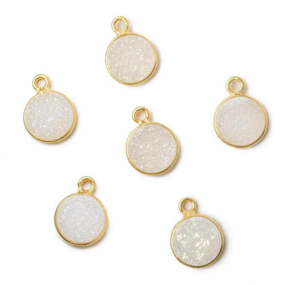 9mm Vermeil Bezel Mystic Pearl White Drusy Coin Pendant 1 piece