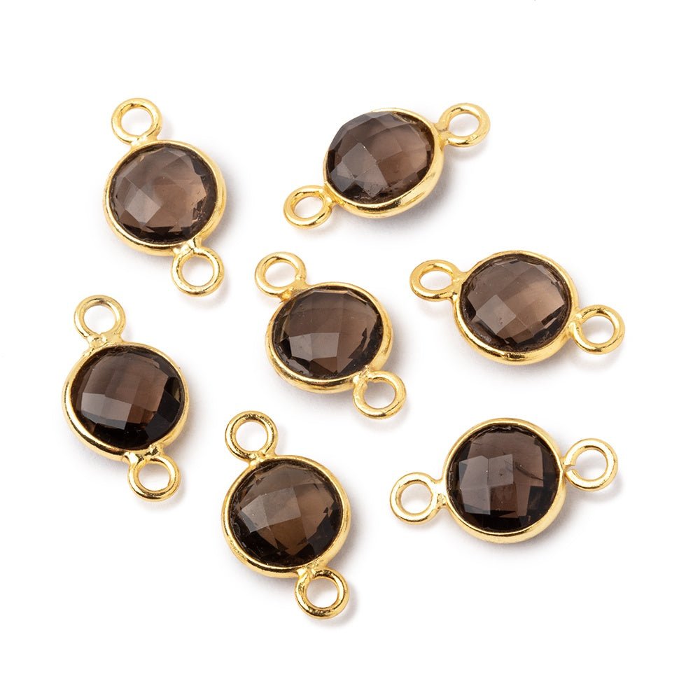 9mm Vermeil Bezel Smoky Quartz Faceted Coin Connector 1 piece