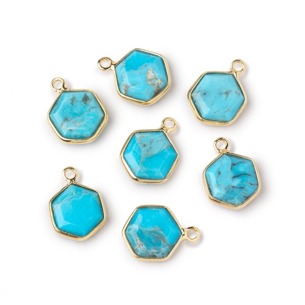 9mm Vermeil Bezel Turquoise Howlite Bevel Faceted Hexagon Pendant 1 piece