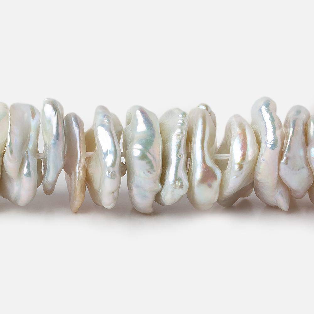 9x11-12x16mm Silvery White Center Drilled Keshi Freshwater Pearls 16 inch 84 pieces AAA