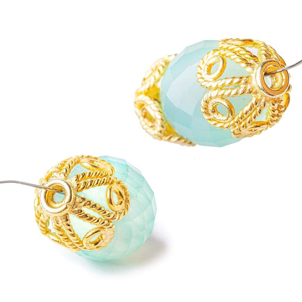 9x13mm 22kt Gold Plated Copper Bead Cap Filigree Design 8 inch 24 pieces