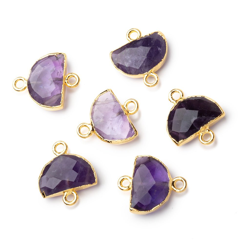 9x14mm Gold Leafed Amethyst Faceted Half Moon Focal Connector 1 piece