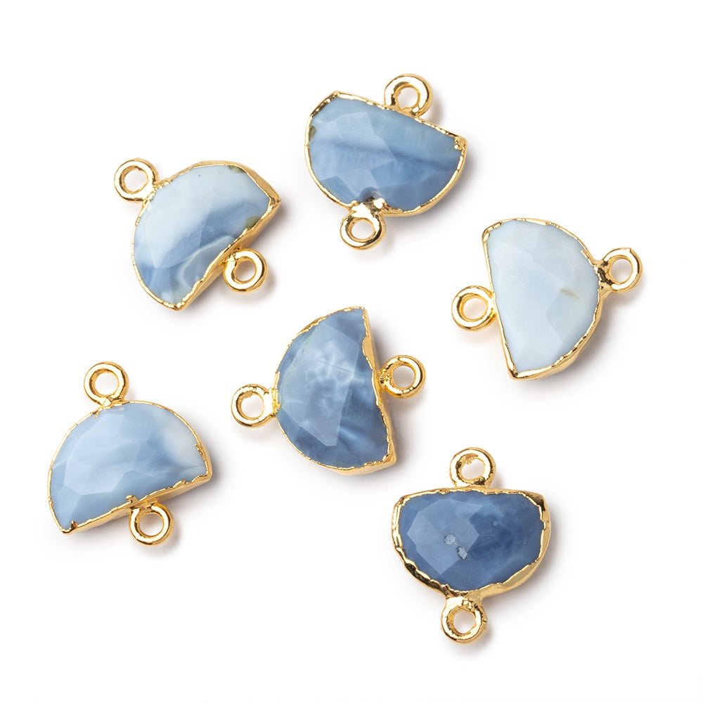 9x14mm Gold Leafed Owyhee Denim Opal Faceted Half Moon Focal 1 Connector