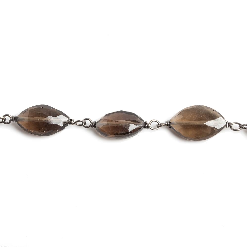 9x6-10x7mm Smoky Quartz facet oval Black Gold .925 Chain by the foot 20 beads