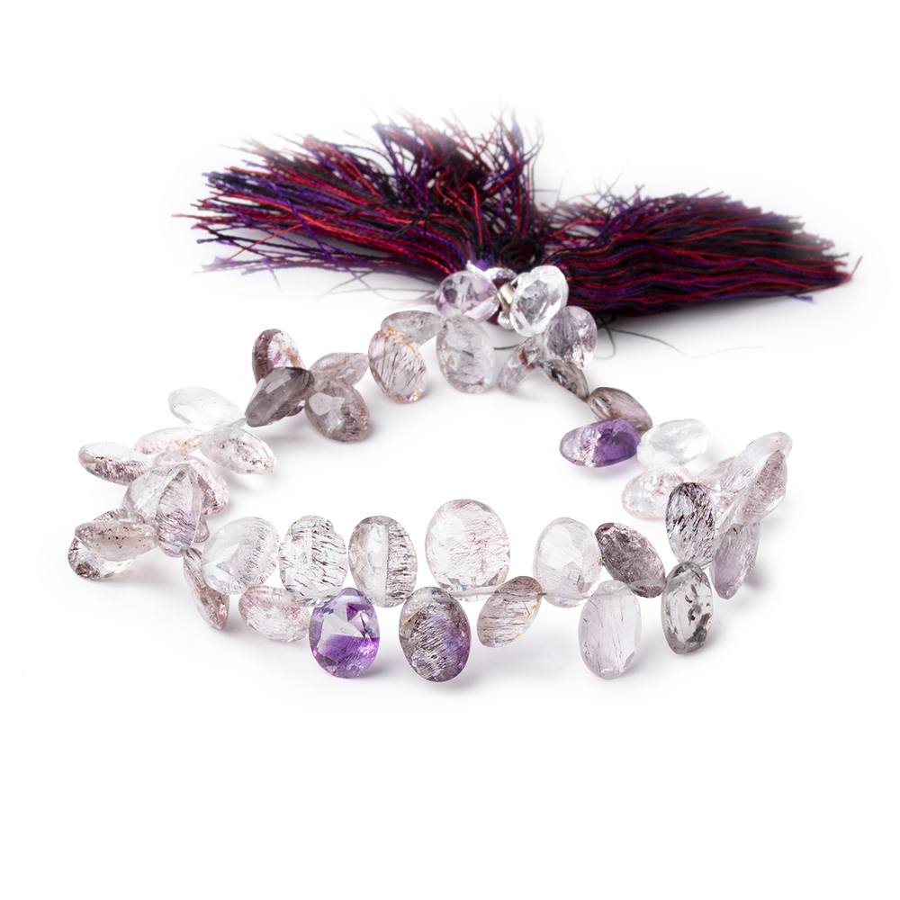 9x6-11x9mm Moss Amethyst Top Drilled Pavilion Faceted Ovals 8 inch 42 beads