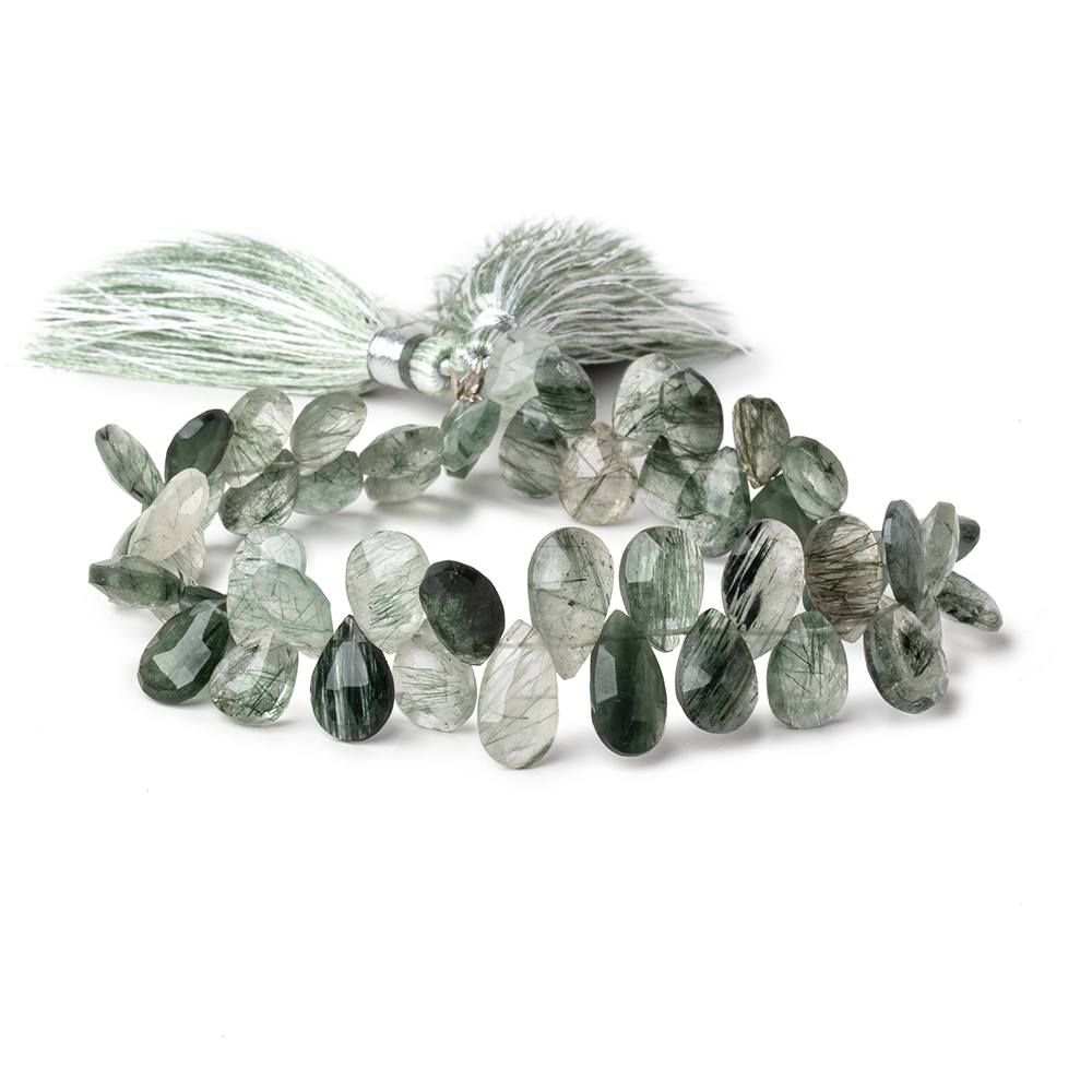 9x6-12x7mm Green Tourmalinated Quartz Faceted Pear Beads 7.5 inch 46 pieces