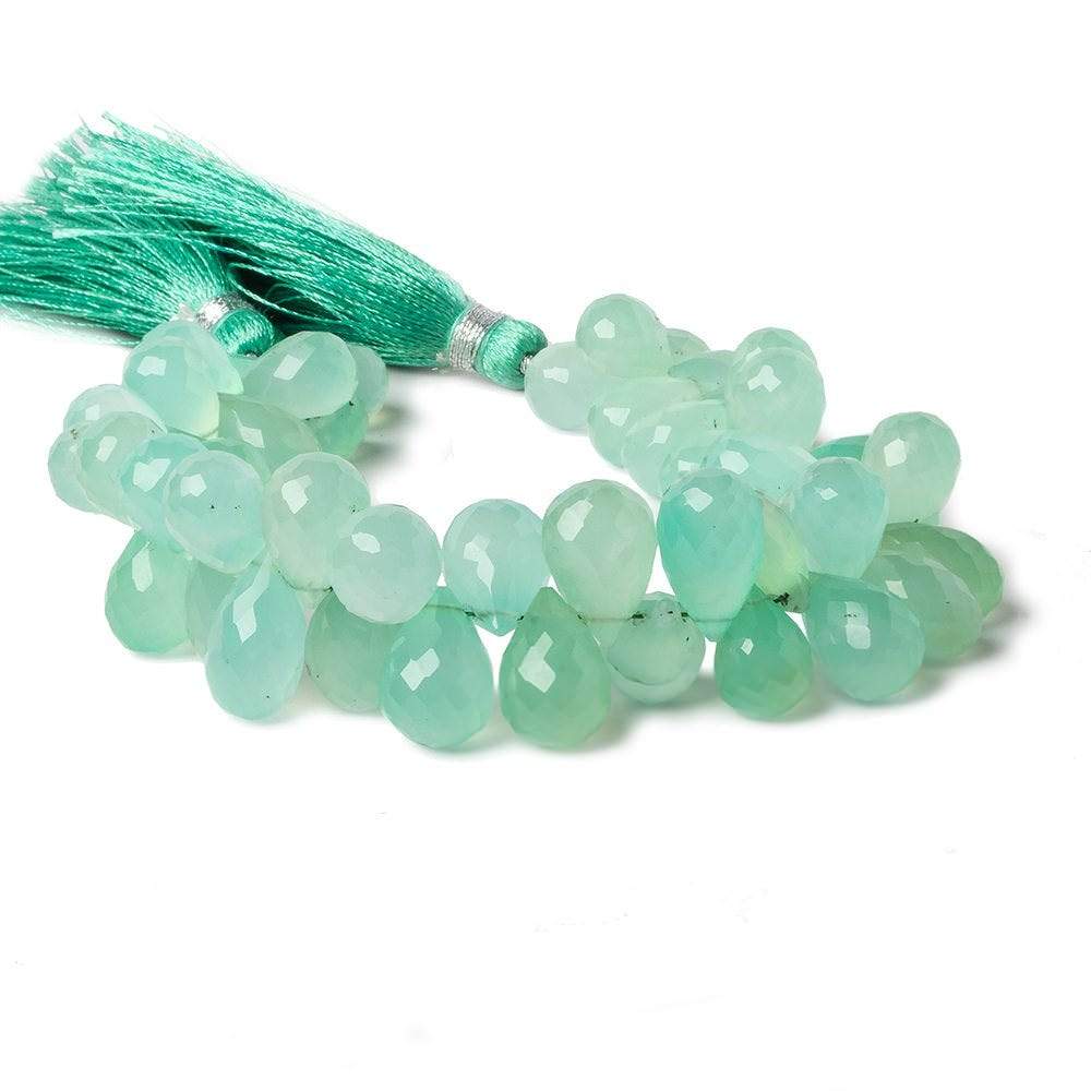 9x6-12x7mm Mint Green Chalcedony faceted tear drop beads 6.5 inch 51 pieces