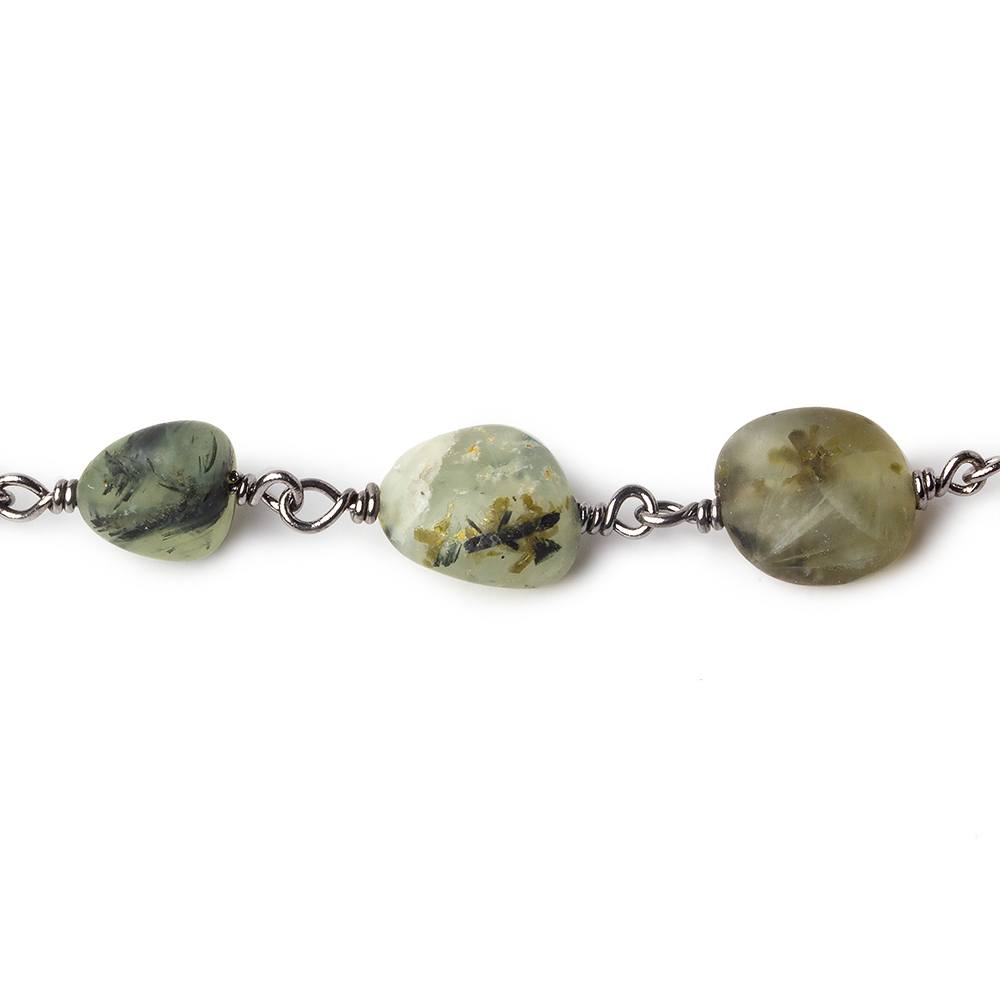 9x6-12x9mm Matte Dendritic Prehnite plain nugget Black Gold plated Chain by the foot