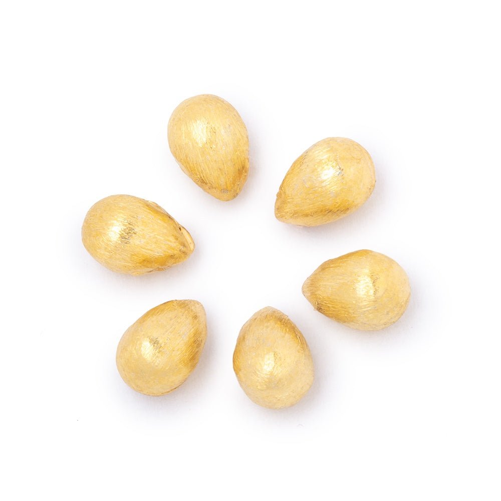 9x6mm 22kt Gold Plated Copper Brushed Tear Drop Set of 6 Beads