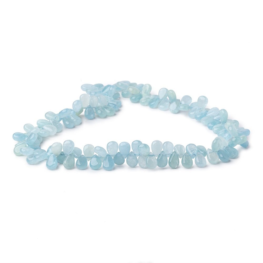 9x6mm Aquamarine Plain Pear Beads 16 inch 130 pieces with a 1mm Hole
