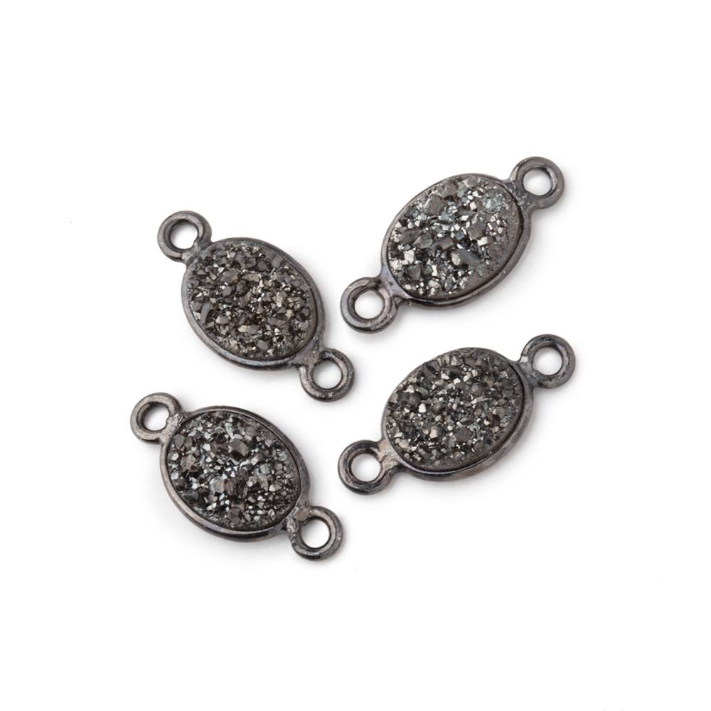 9x6mm Black Gold Bezel Metallic Platinum Drusy Oval Connector Set of 4 Pieces