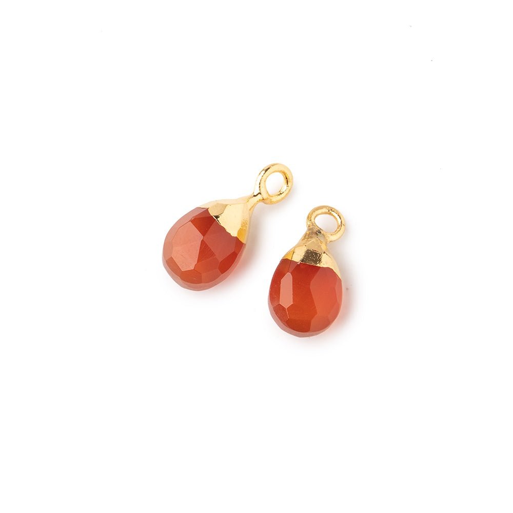 9x6mm Gold Leafed Carnelian Faceted Pear Set of 2 Pendants