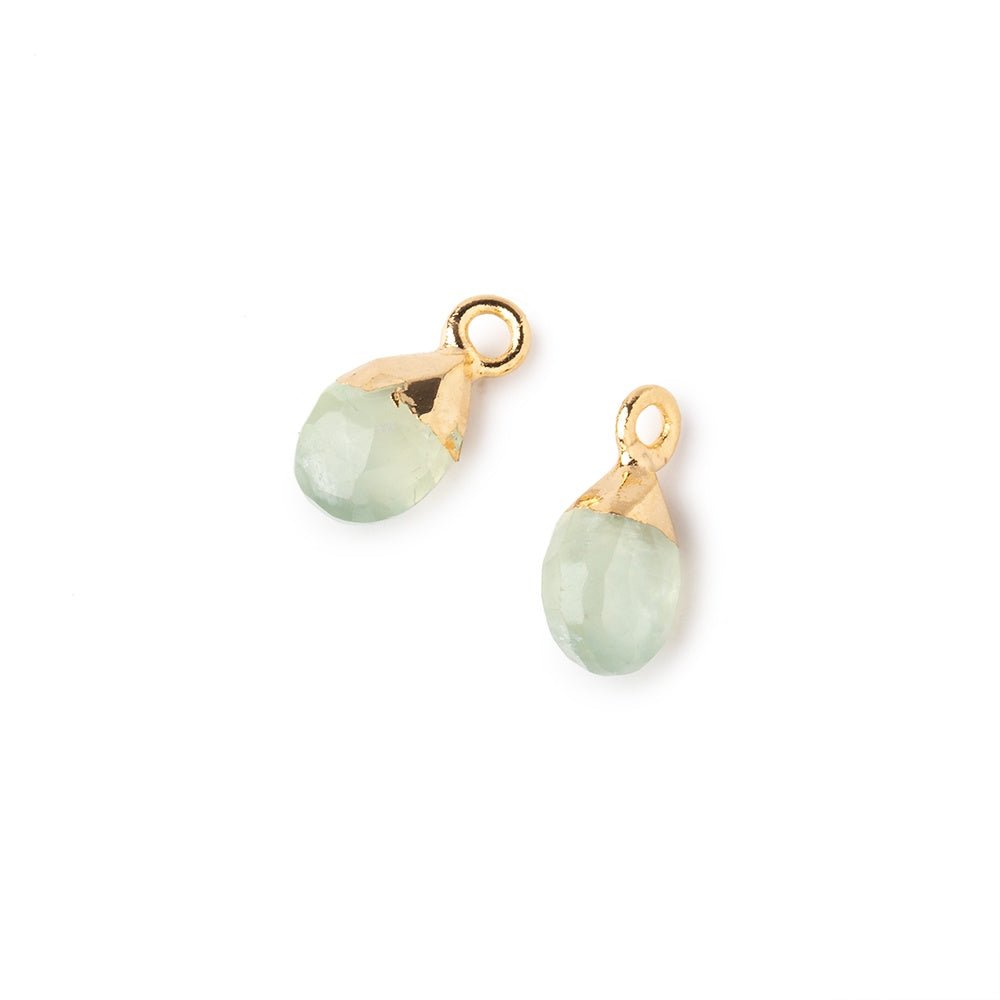 9x6mm Gold Leafed Prehnite Faceted Pear Set of 2 Pendants