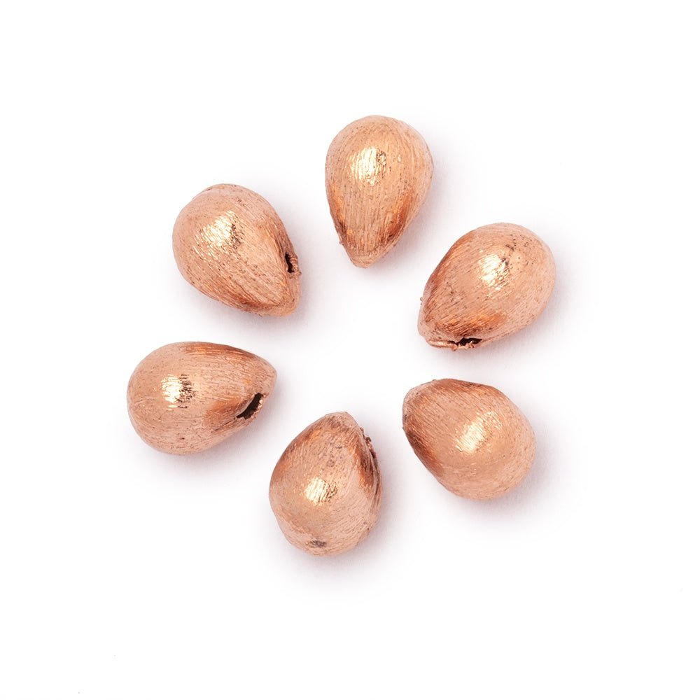 9x6mm Rose Gold Plated Copper Brushed Tear Drop Set of 6 Beads