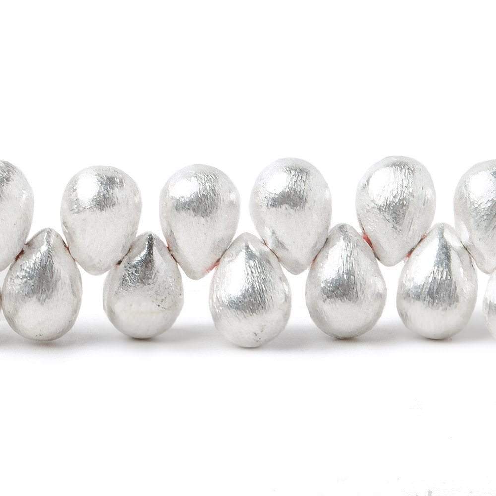 9x6mm Sterling Silver plated Copper Brushed Tear Drop Beads 8 inch 52 pcs