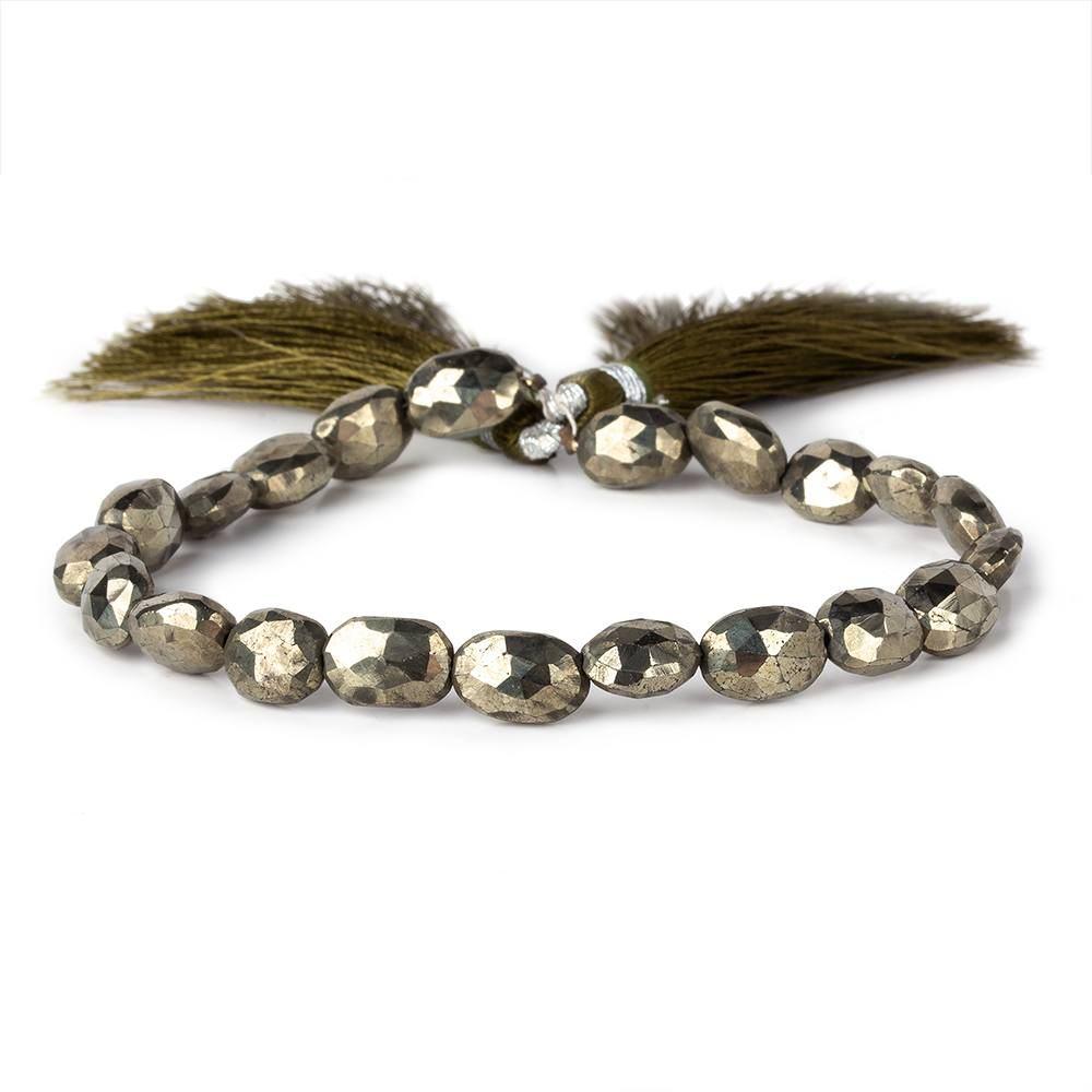 9x7-10x8mm Pyrite Straight Drilled Faceted Ovals 8 inch 21 beads