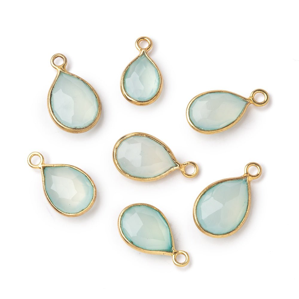 9x7-10x8mm Vermeil Bezel Sea Green Chalcedony Faceted Pear Pendant 1 piece