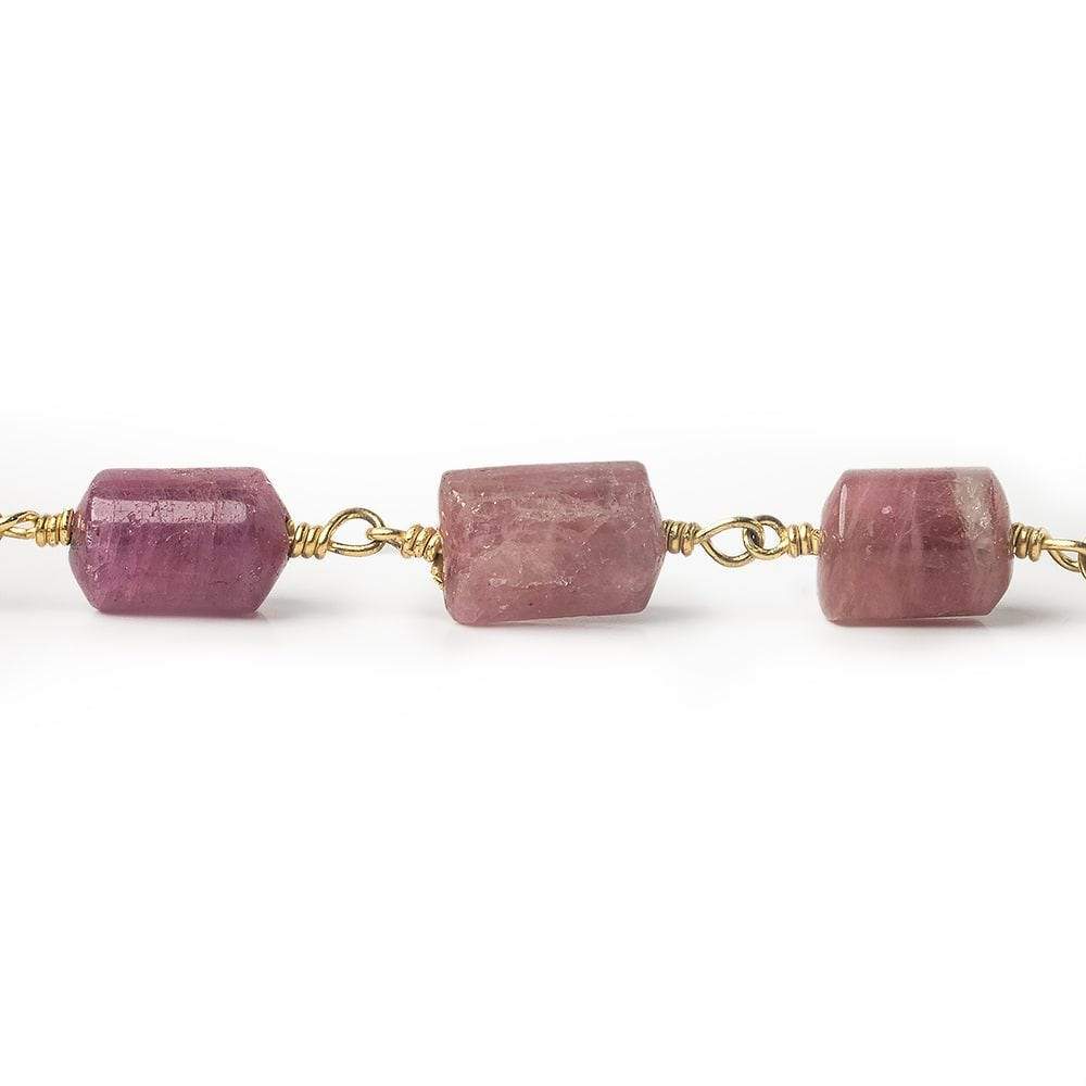 9x7-11x7mm Rubelite Tourmaline Plain Cylinder Tube Vermeil Chain by the foot 18 pieces