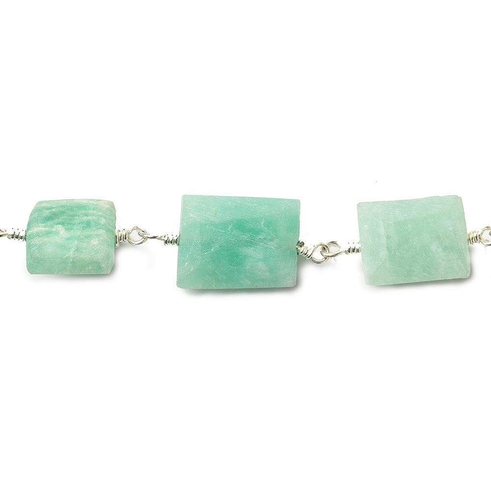 9x7mm - 11x9mm Matte Amazonite Bevel Faceted Rectangle Silver plated Chain