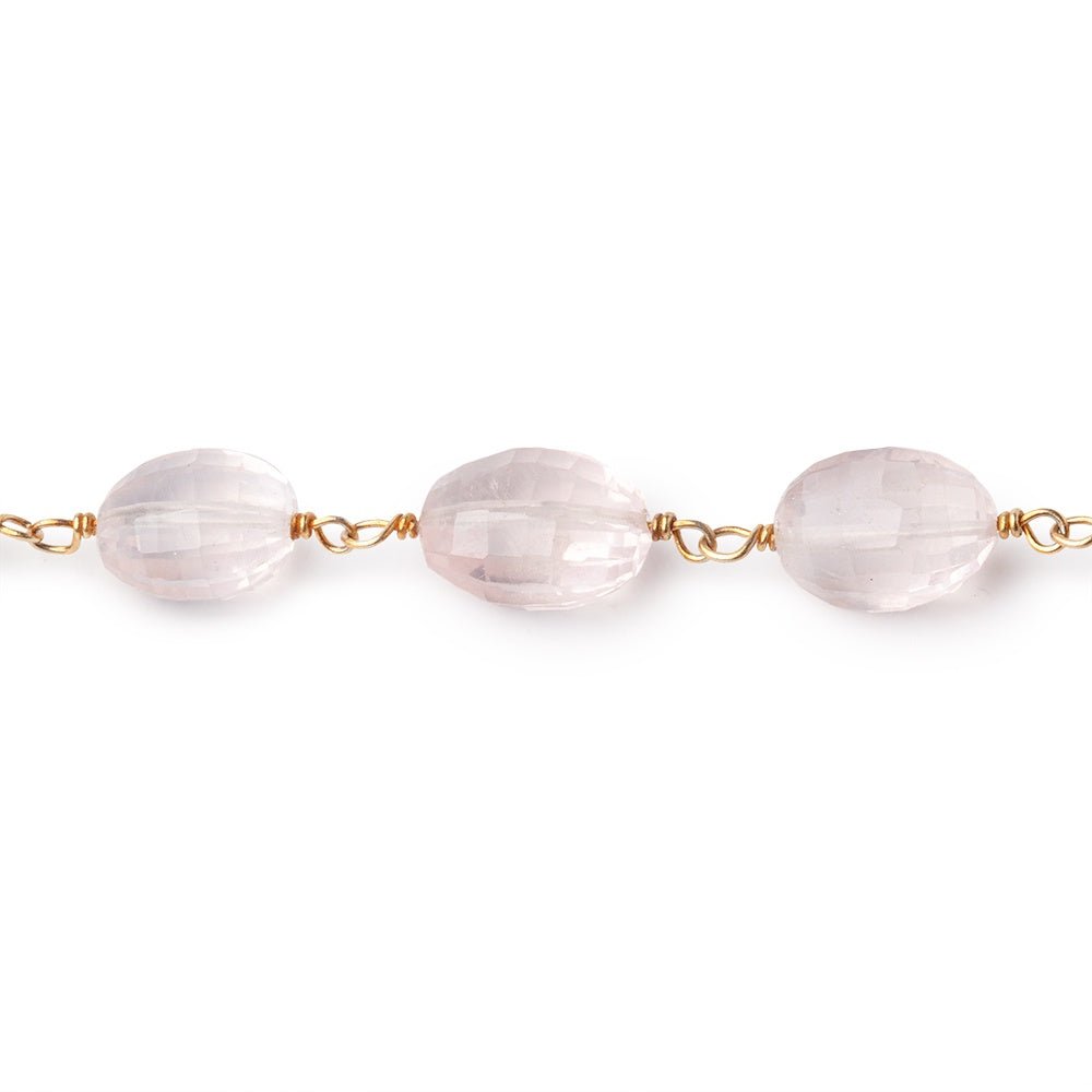 9x7-12x8mm Rose Quartz Faceted Oval Beads on Vermeil Chain