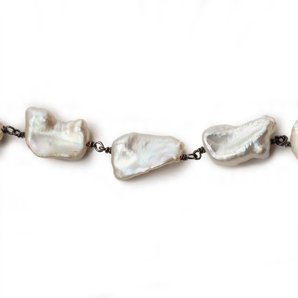 9x7-15x11mm Cream Keshi Pearl Black Gold .925 Silver Chain