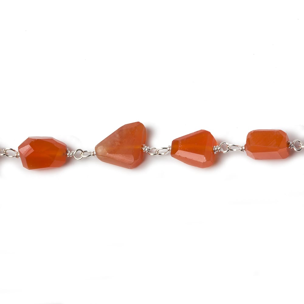 9x7mm Carnelian faceted nugget .925 Silver Chain by the foot 22 pieces