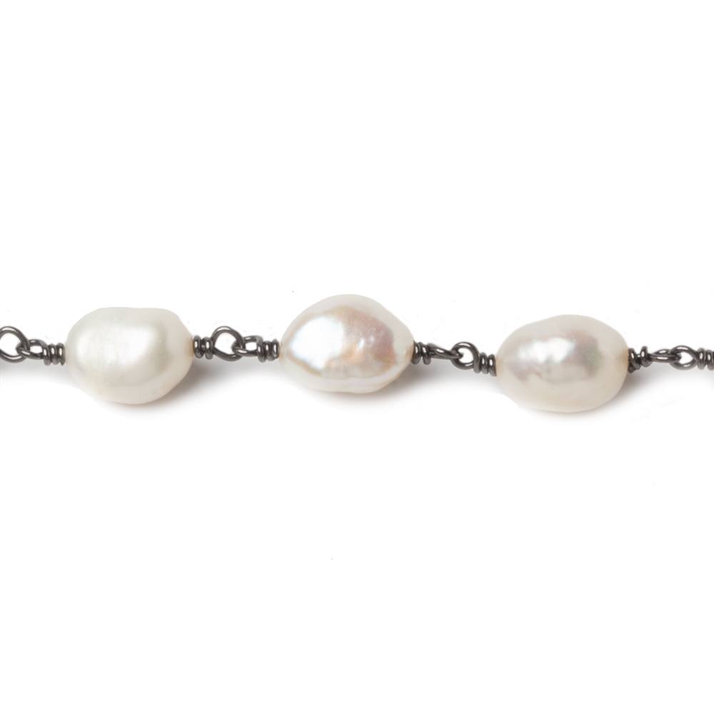 9x7mm Cream Straight Baroque Pearl Black Gold Plated Chain by the foot 19 beads