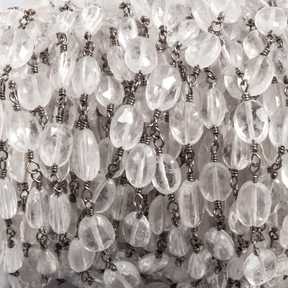 9x7mm Crystal Quartz faceted oval Black Gold plated Chain by the foot 20 beads