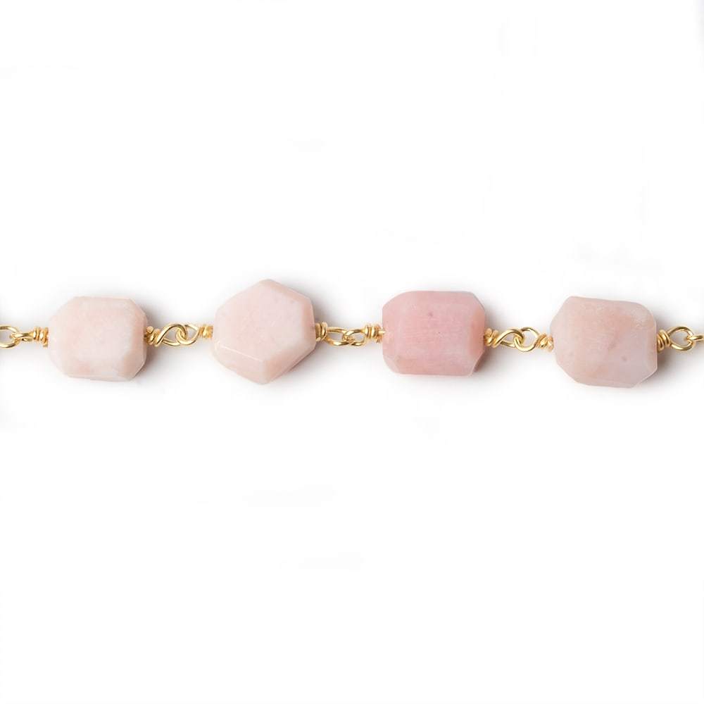 9x7mm Pink Peru Opal faceted nugget Vermeil Chain 22pcs