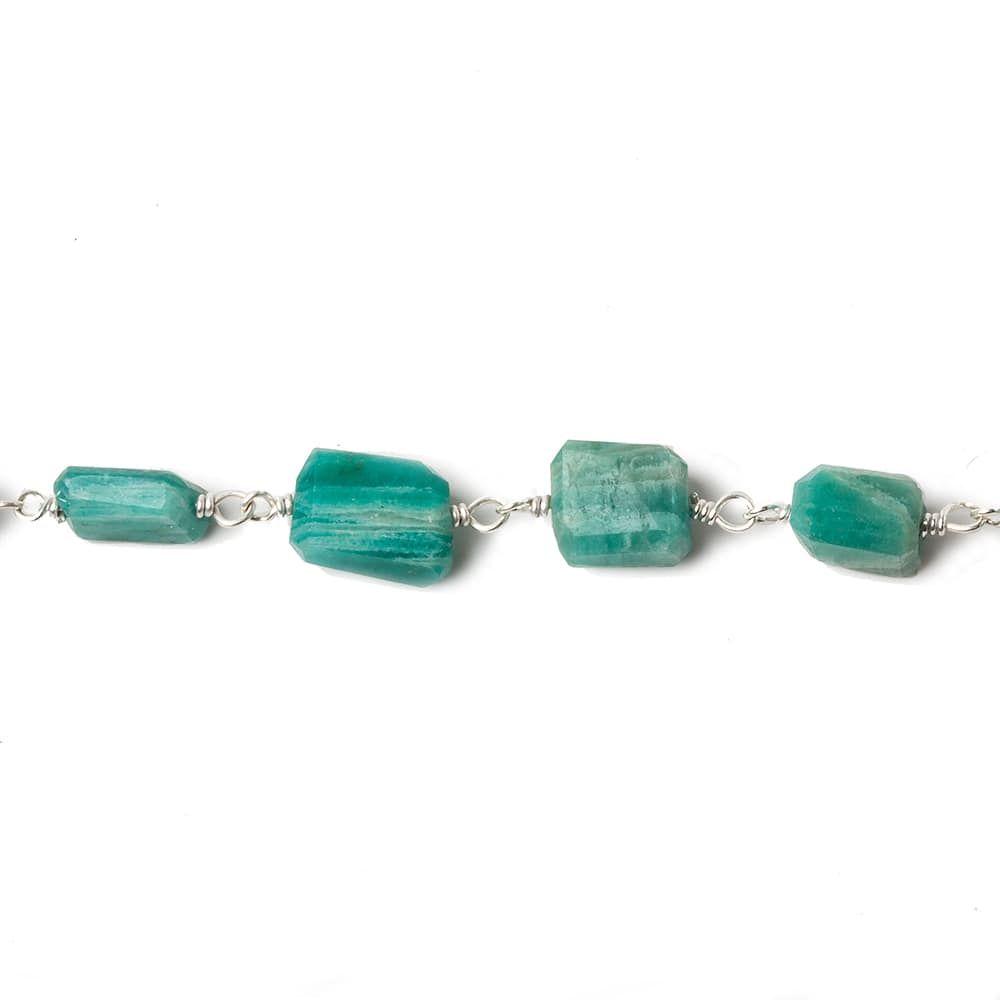 9x7mm Russian Amazonite faceted nugget .925 Silver Chain by the foot 22 pieces
