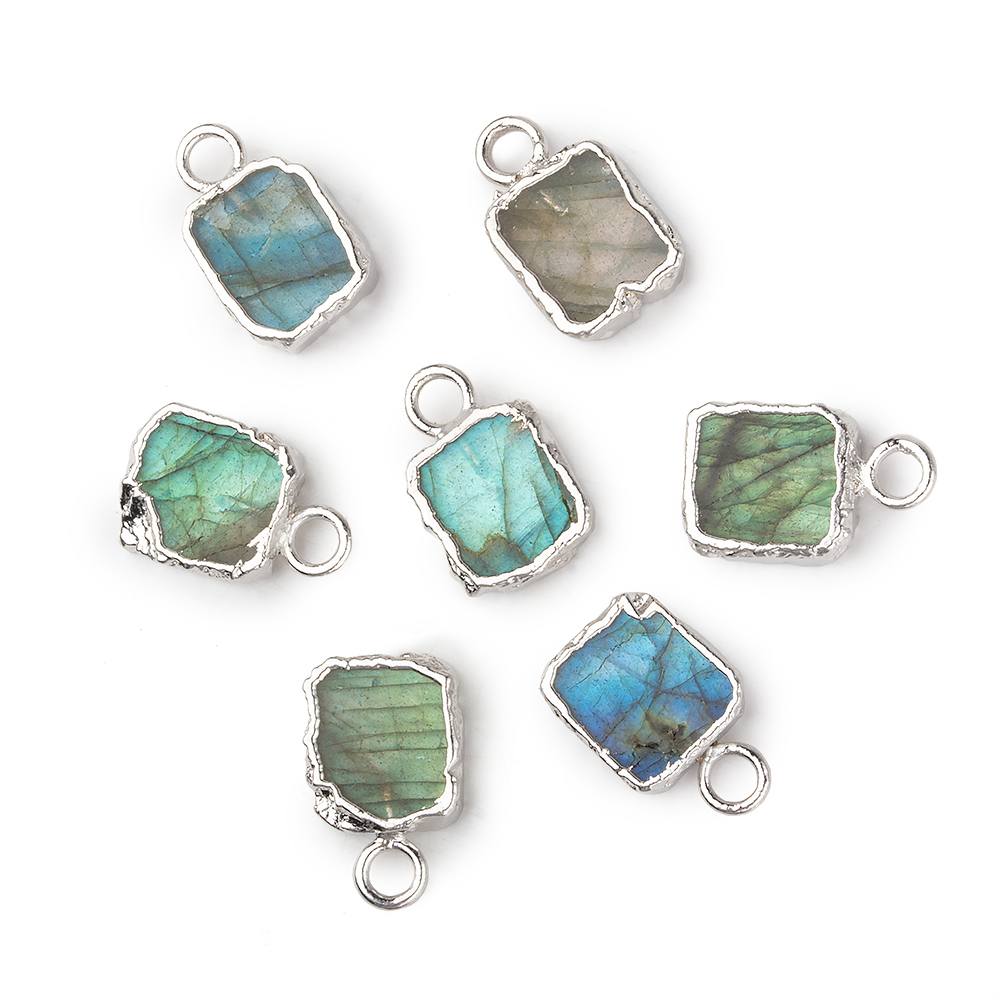 9x7mm Silver Leafed Labradorite plain rectangle Pendant 1 focal bead