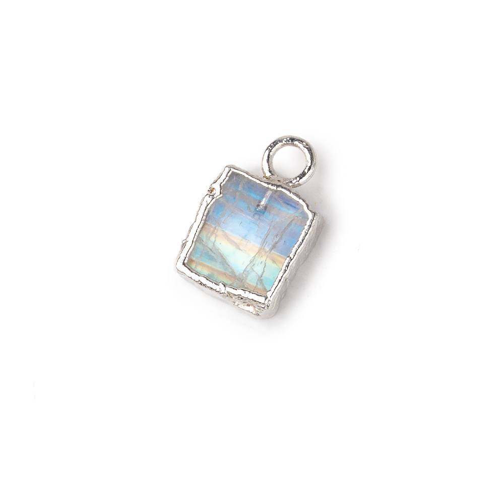 9x7mm Silver Leafed Rainbow Moonstone plain rectangle Pendant 1 focal bead