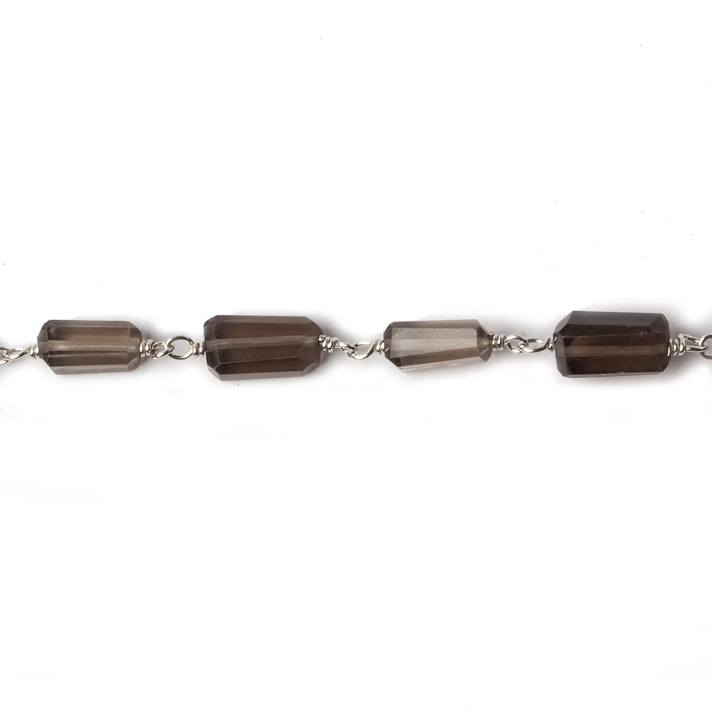 9x7mm Smoky Quartz faceted nugget .925 Silver Chain by the foot 22 pieces