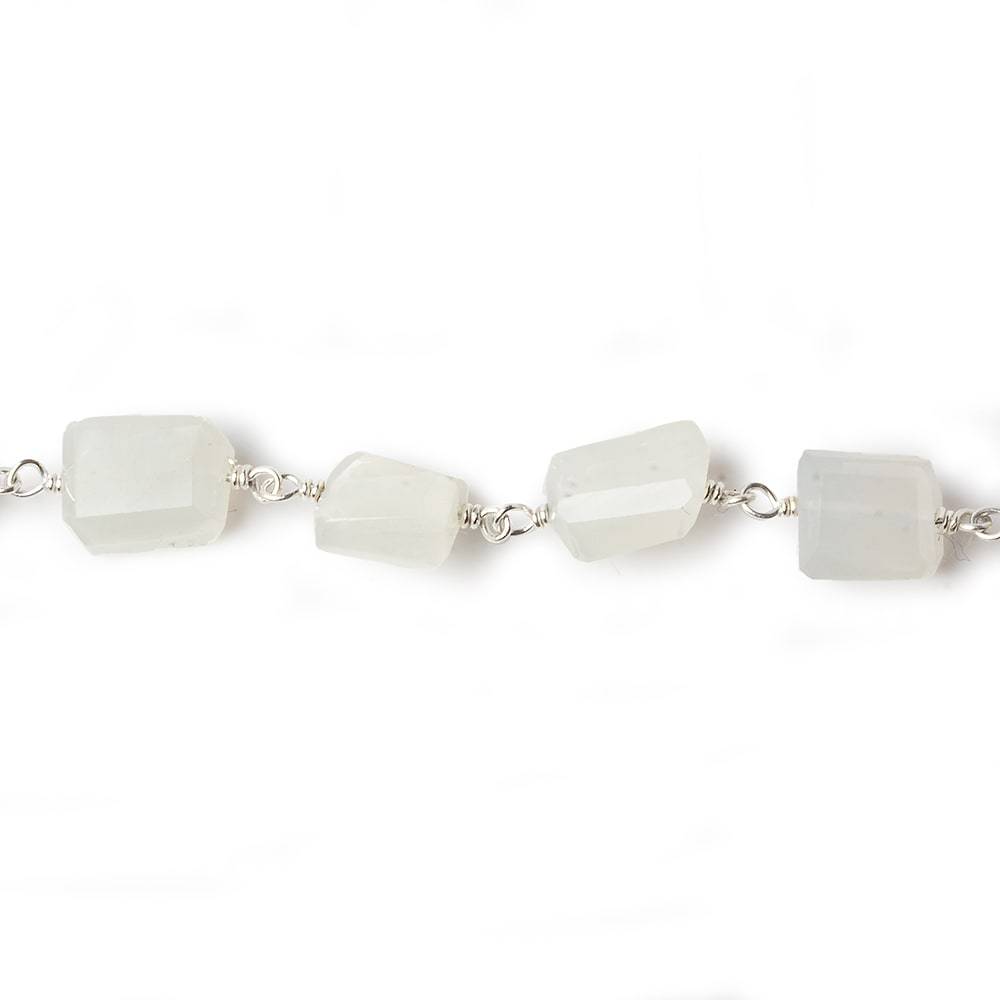 9x7mm White Moonstone faceted nugget .925 Silver Chain by the foot 22 pieces