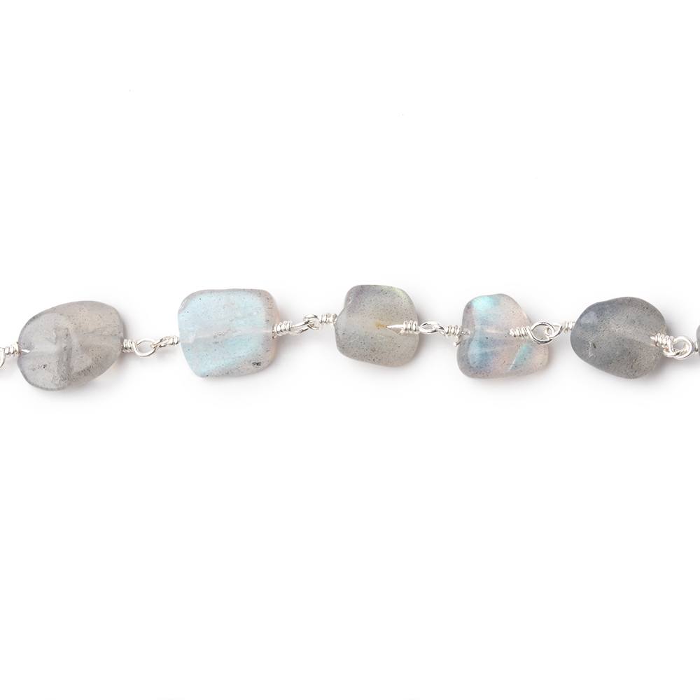 9x8-10x9mm Labradorite Plain Nuggets on Silver Plated Chain