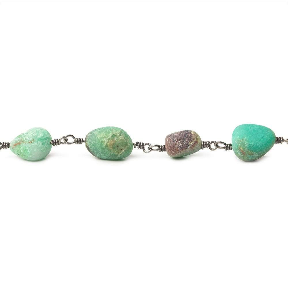 9x8-11x8mm Matte Chrysoprase & Matrix nugget Black Gold plated Chain