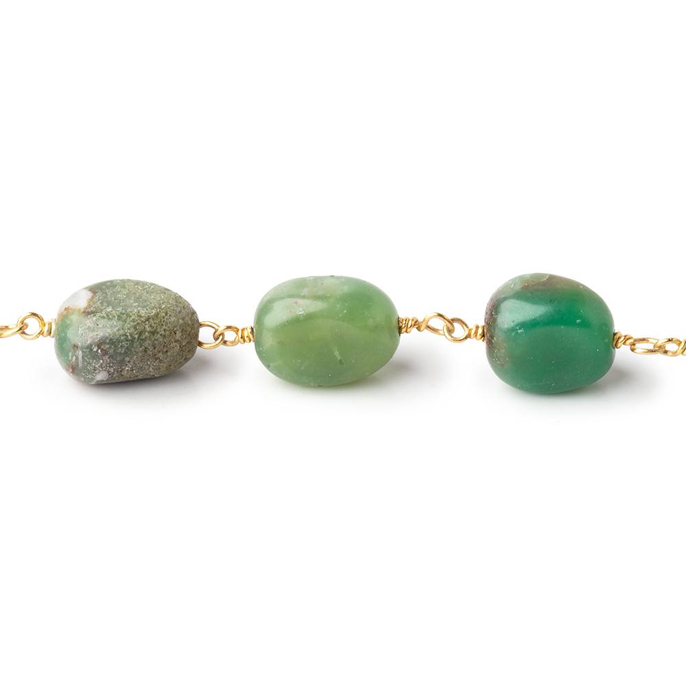 9x8-11x9mm Chrysoprase Plain Nuggets on Vermeil Chain by the Foot 18 beads