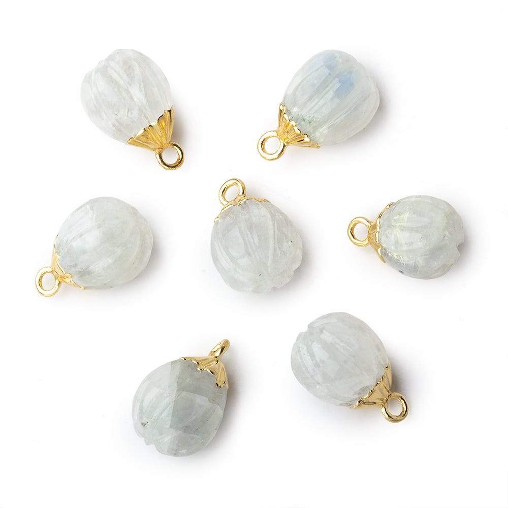 9x8mm Gold Leafed Rainbow Moonstone Carved Melon focal bead Pendant sold as 1 piece