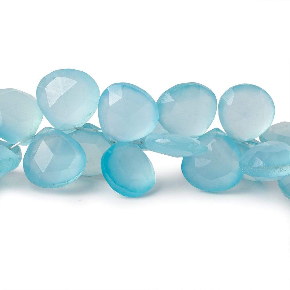 9x9-11x11mm Key West Blue Chalcedony faceted hearts 8 inch 55 beads AAA