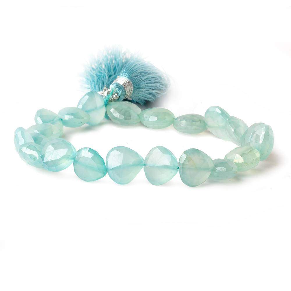 9x9-11x11mm Mystic Sea Green Chalcedony straight drilled faceted heart 8 inch 18 Beads