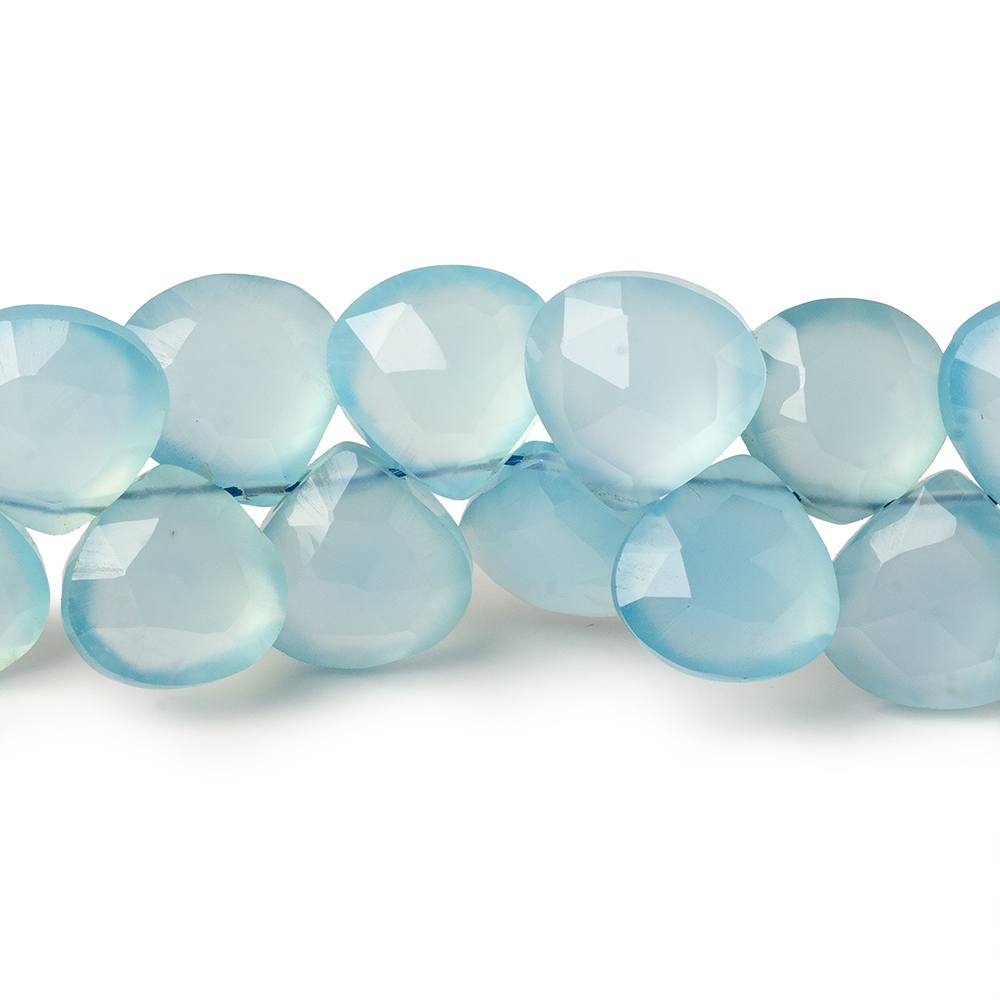 9x9-11x11mm Sky Blue Chalcedony faceted hearts 8 inch 41 beads AAA