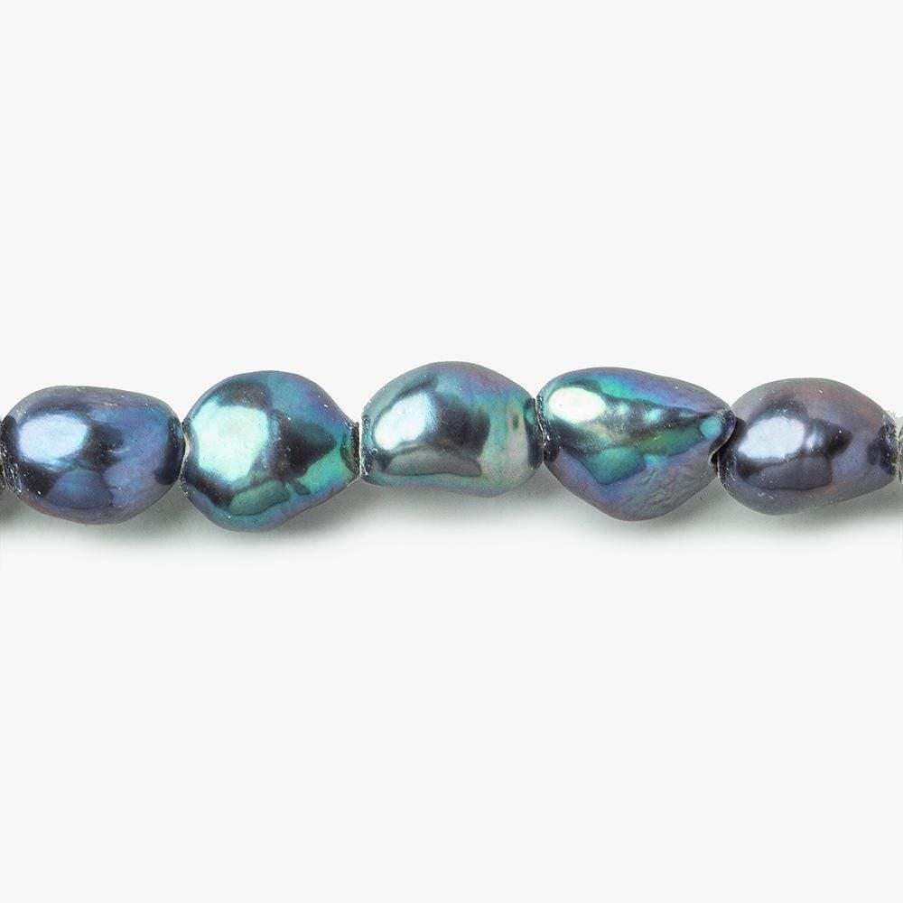 9x9-11x8mm Peacock Teal Baroque Straight Drilled 2.5mm Large Hole Pearls 8 inch