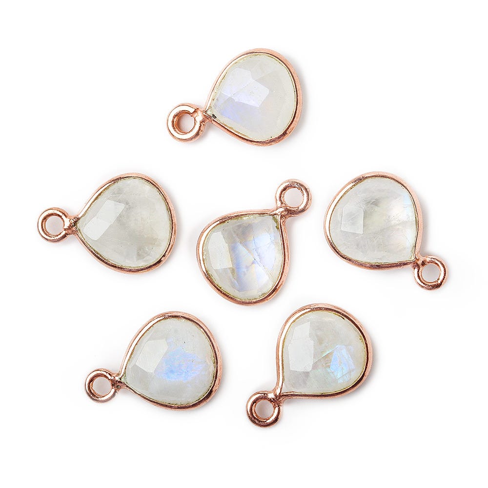 9x9mm Rose Gold Bezeled Rainbow Moonstone Heart Pendant 1 piece
