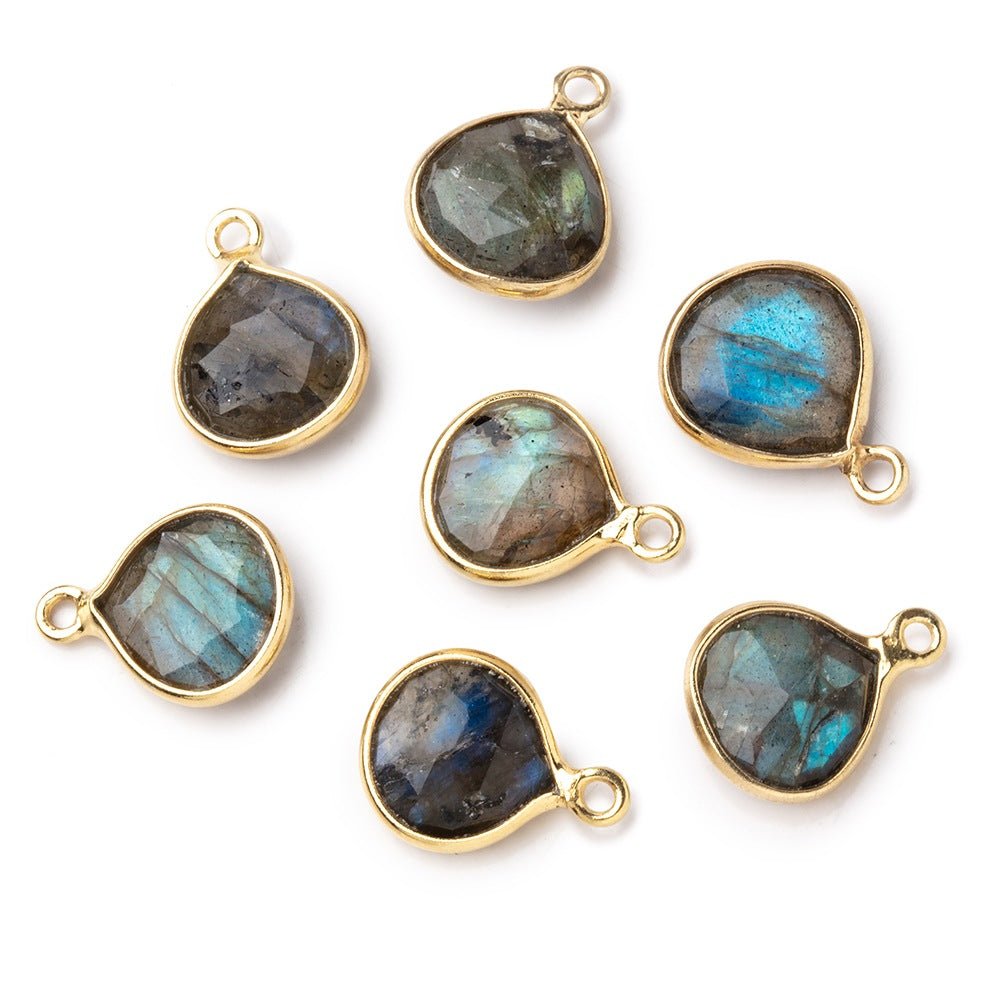 9x9mm Vermeil Bezel Labradorite faceted heart Pendant 1 focal bead