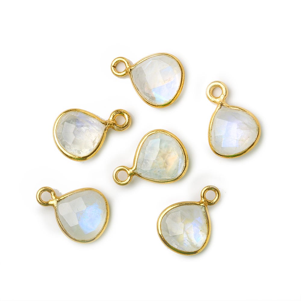 9x9mm Vermeil Bezeled Rainbow Moonstone Heart Pendant 1 piece