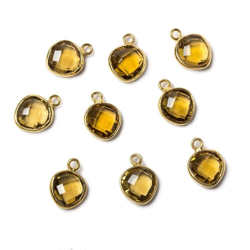 9x9mm Vermeil Bezeled Whiskey Quartz faceted heart Pendant 1pc