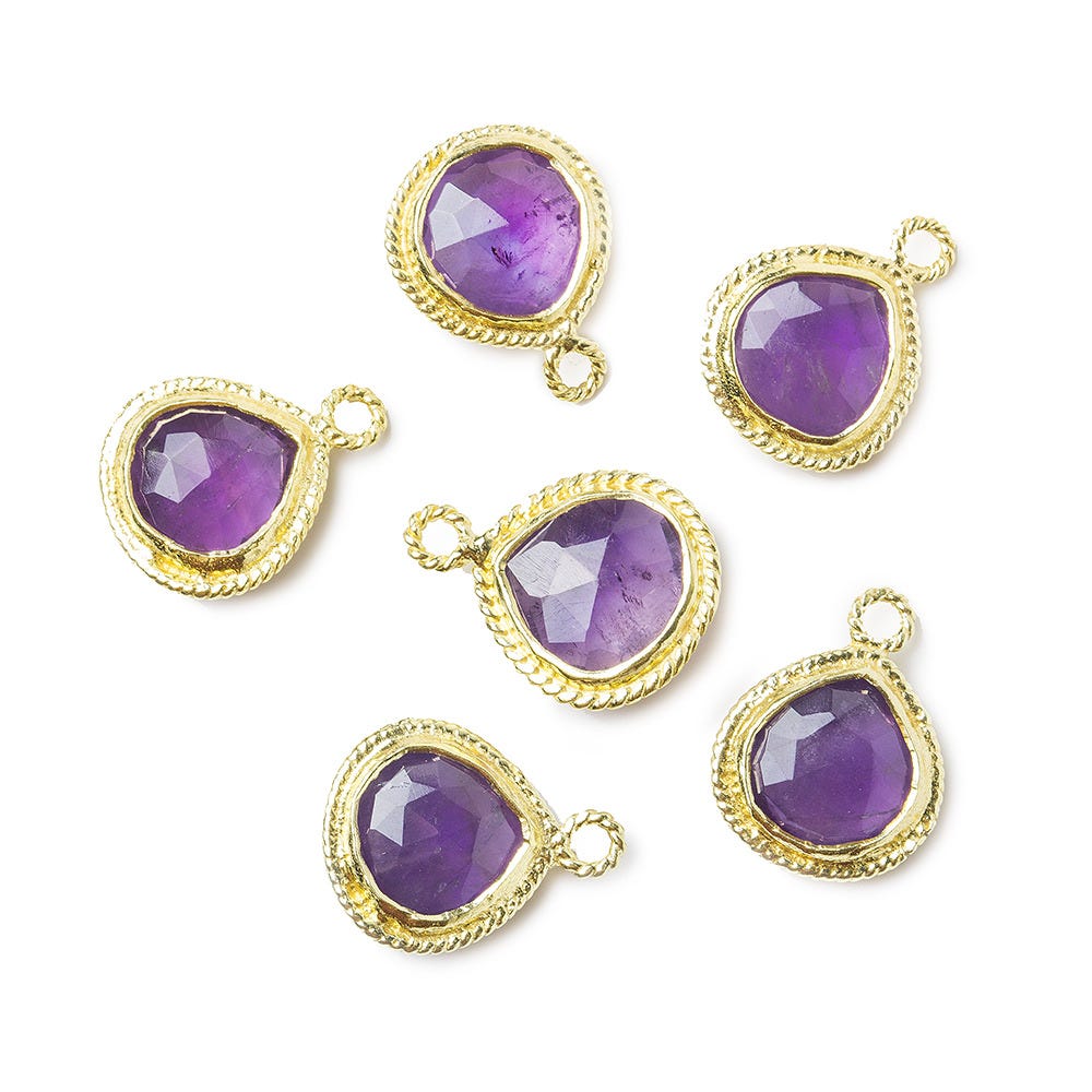 9x9mm Vermeil Twist Rope Bezel Amethyst Faceted Heart Pendant 1 piece