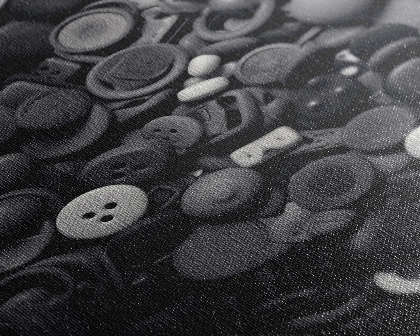 Collection Of Buttons Wall Art, Sewing Room Wall Decor, Black And White, Minimalist Print, Wall Decor, Canvas Print, Wall Art, Framed Canvas